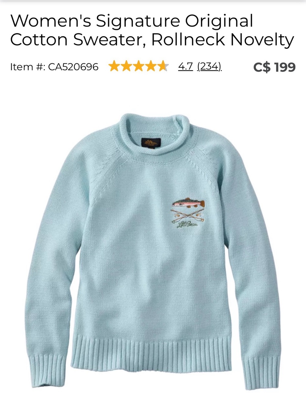 NWT- LL Bean Signature Organic Cotton Roll-Neck Logo’d Sweater - Picture 5 of 10